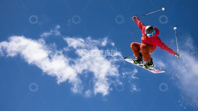 高清大图下载【趣麦麦图】冬季滑雪板跳跃特技雪景运动摄影