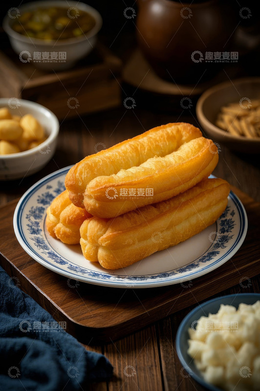 中式早餐油条摆拍画面