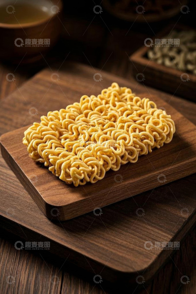 高清大图下载【趣麦麦图】木盘上的方便面面饼特写
