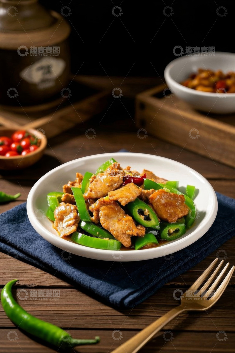 高清大图下载【趣麦麦图】-青椒炒肉片特写