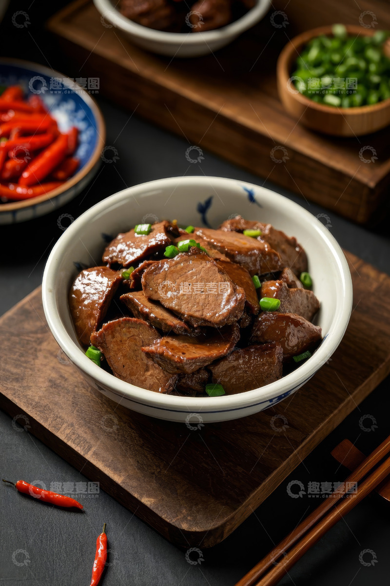 高清大图下载【趣麦麦图】中式碗装炒猪肝美食特写