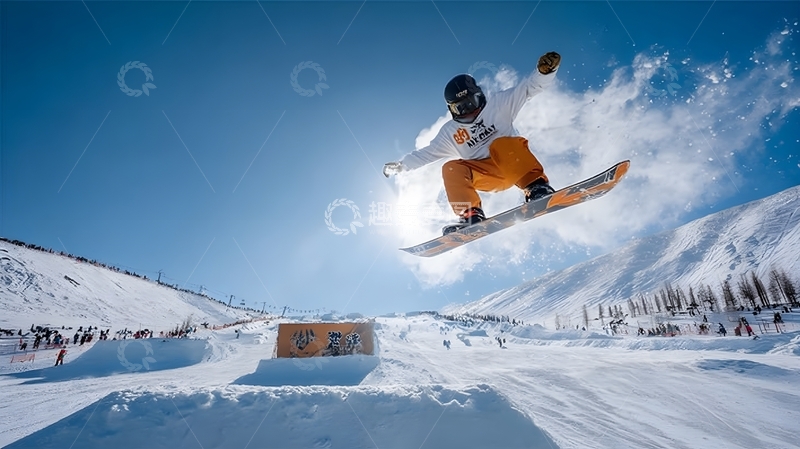 高清大图下载【趣麦麦图】滑雪板跳跃特技雪景运动摄影图