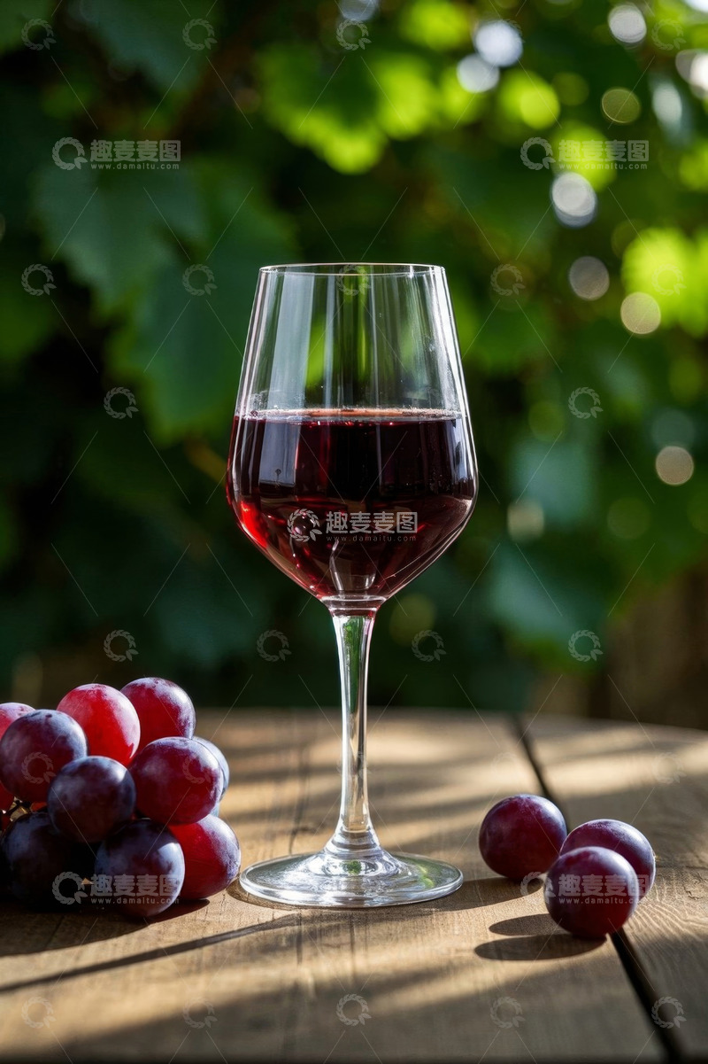 高清大图下载【趣麦麦图】木桌上的葡萄酒与葡萄