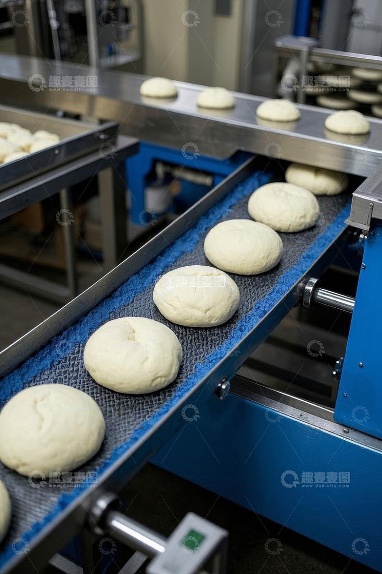 面包工厂生产线上的面包