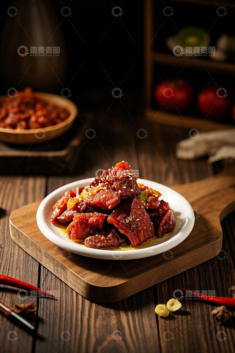 高清大图下载【趣麦麦图】木桌摆盘酱牛肉美食特写
