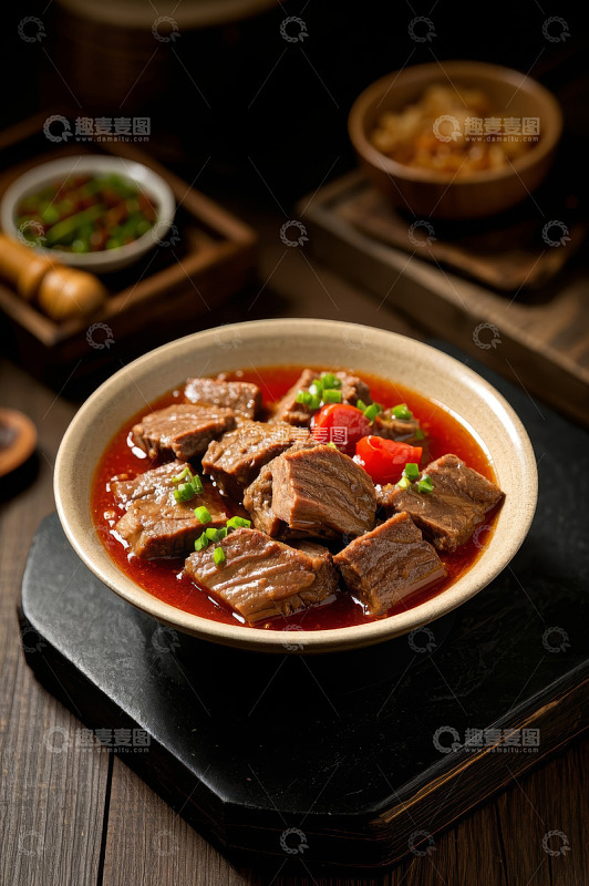 碗装红烧牛肉菜肴特写