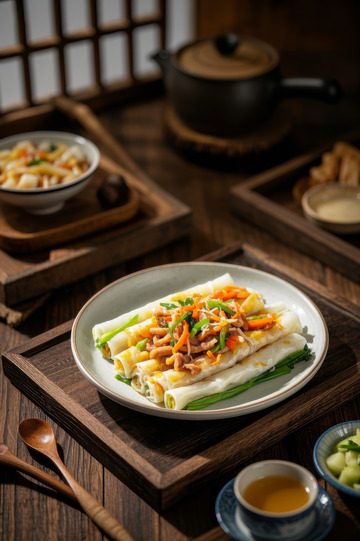 中式餐桌上的美味肠粉