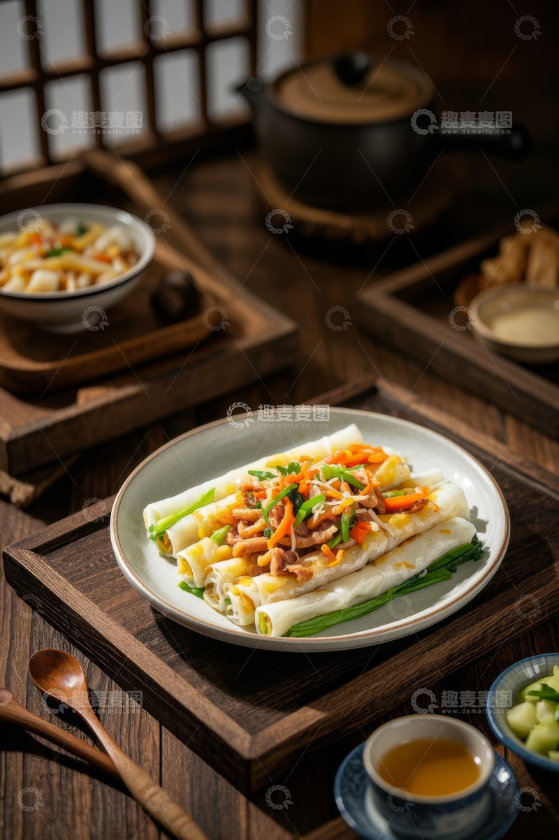 高清大图下载【趣麦麦图】中式餐桌上的美味肠粉