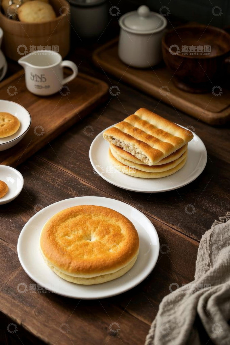 高清大图下载【趣麦麦图】木桌上摆放的美味糕点