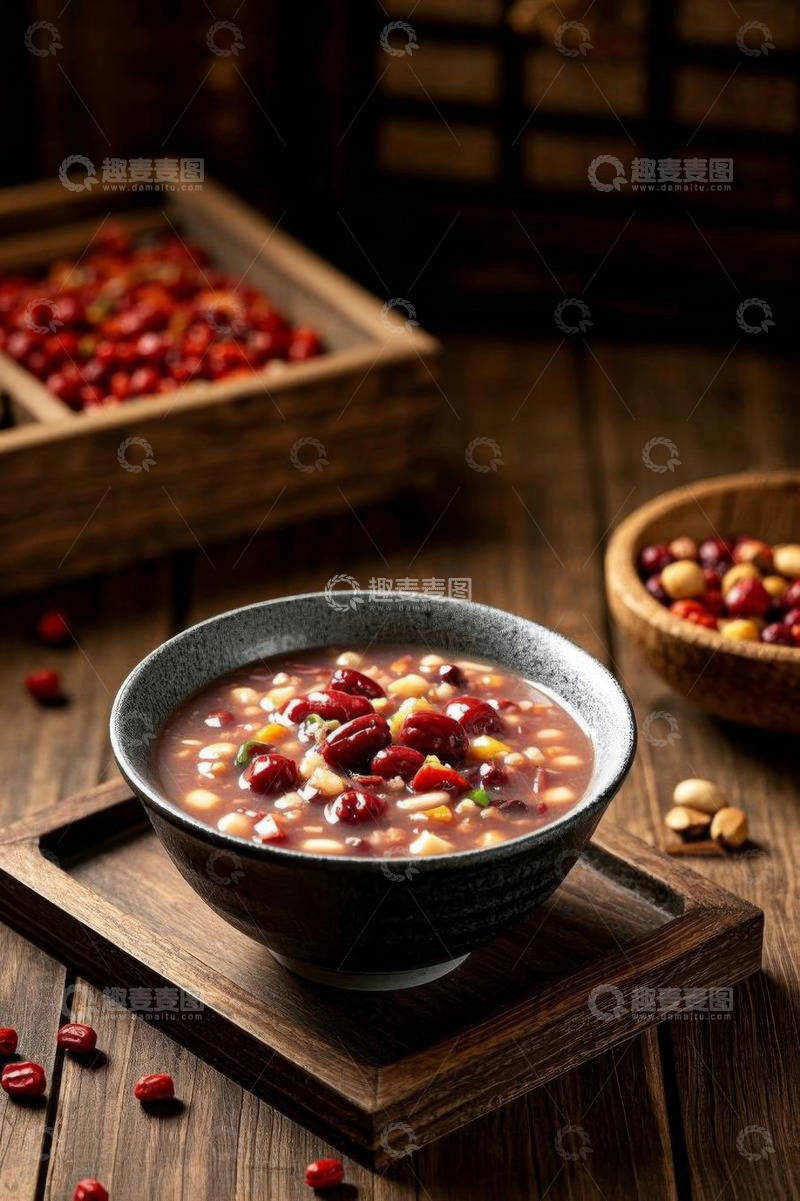高清大图下载【趣麦麦图】木桌上的一碗五谷杂粮粥