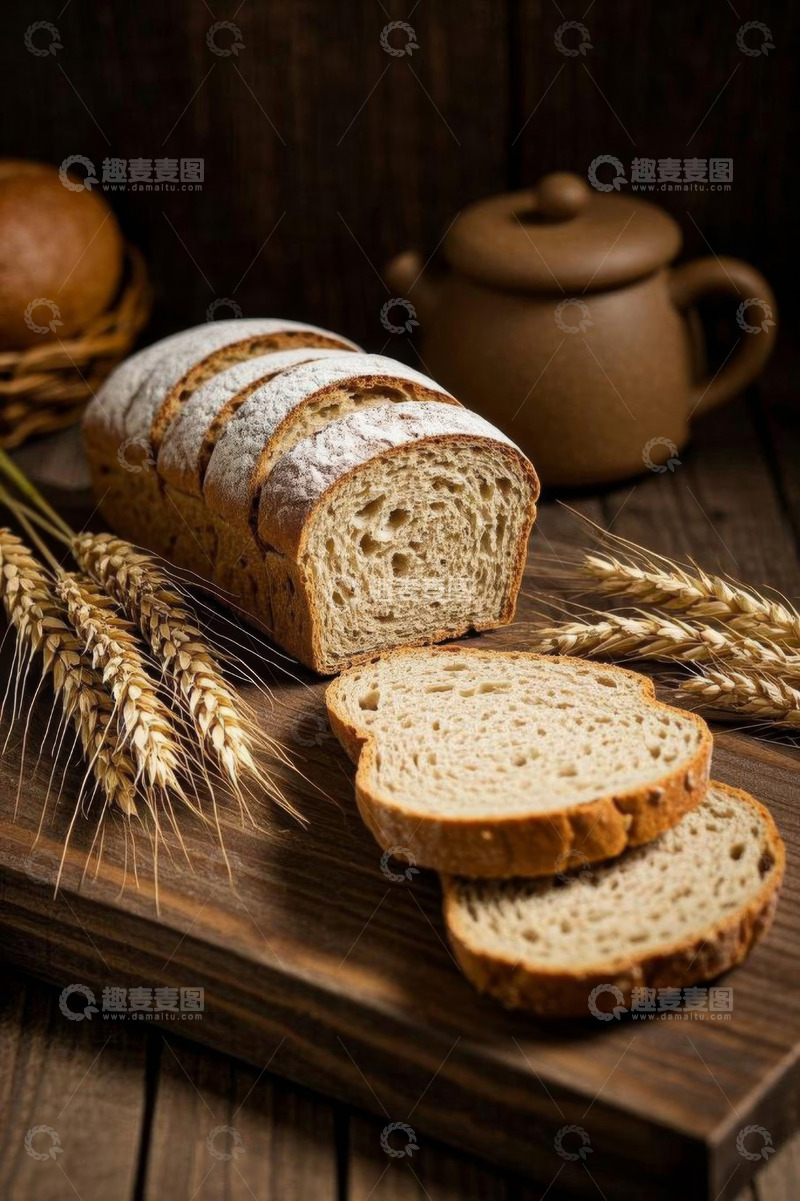 高清大图下载【趣麦麦图】木桌上切片面包与小麦穗