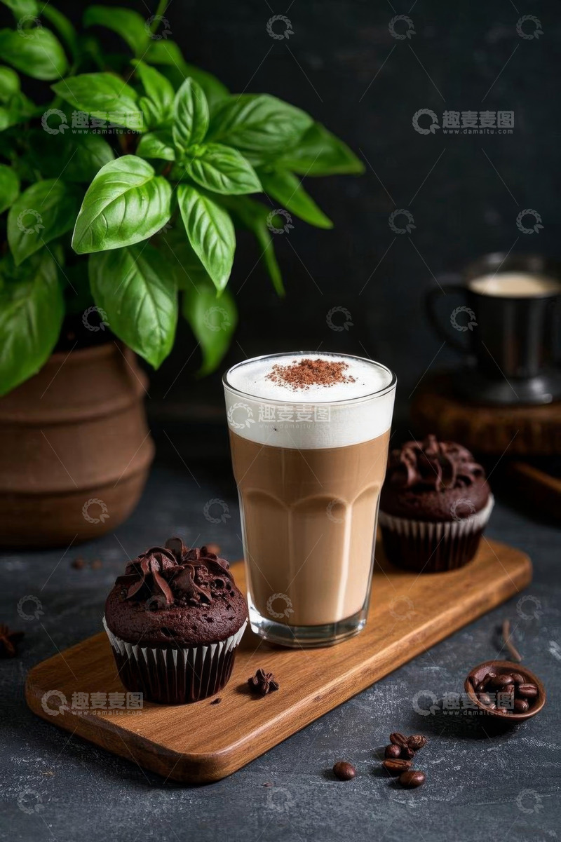 高清大图下载【趣麦麦图】咖啡搭配巧克力纸杯蛋糕