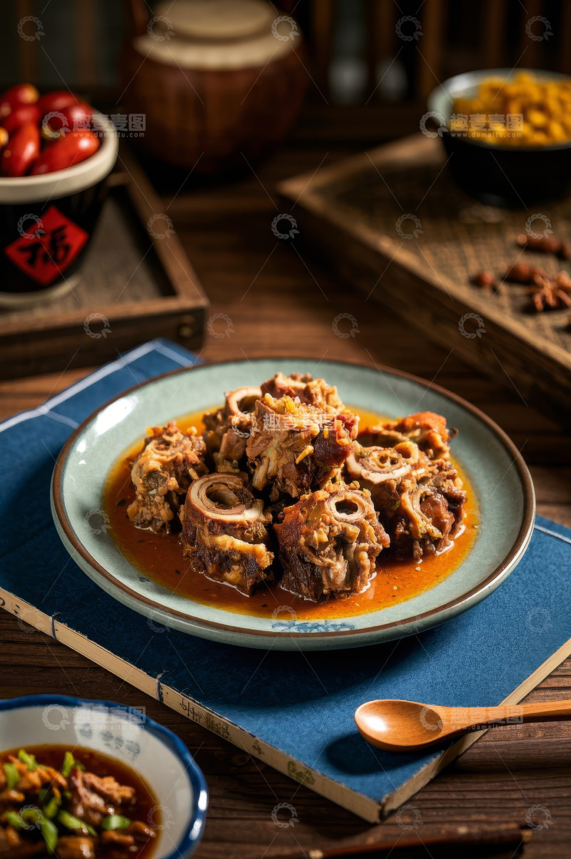 高清大图下载【趣麦麦图】中式餐桌上的美味酱汁排骨
