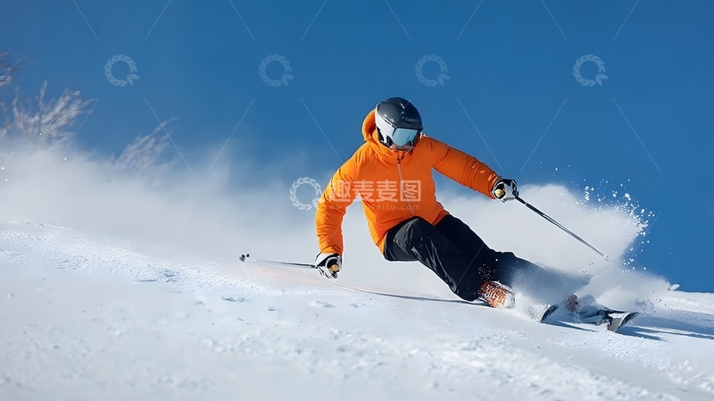 高清大图下载【趣麦麦图】滑雪者雪坡飞驰动感瞬间