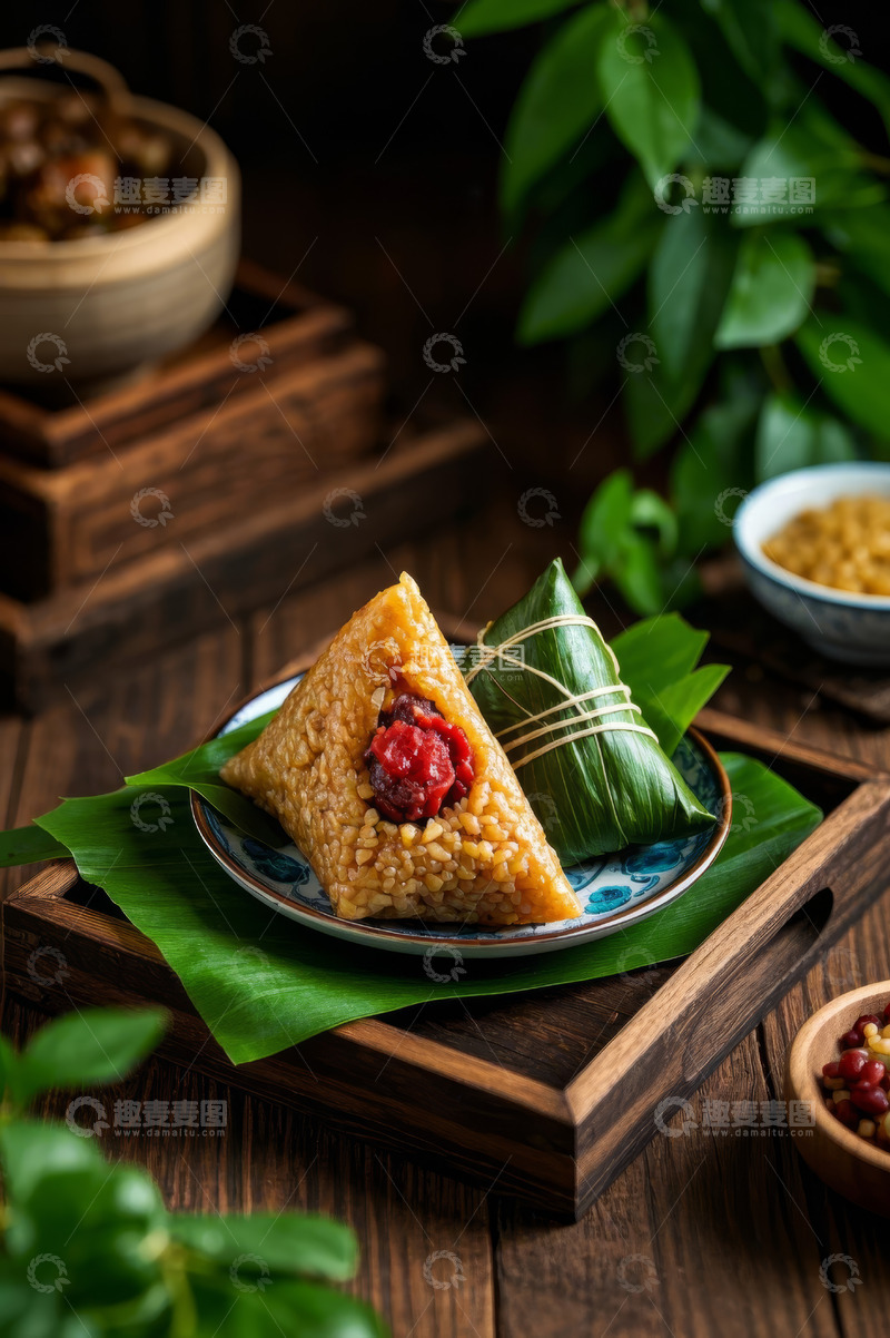 高清大图下载【趣麦麦图】传统粽叶包裹的美味粽子