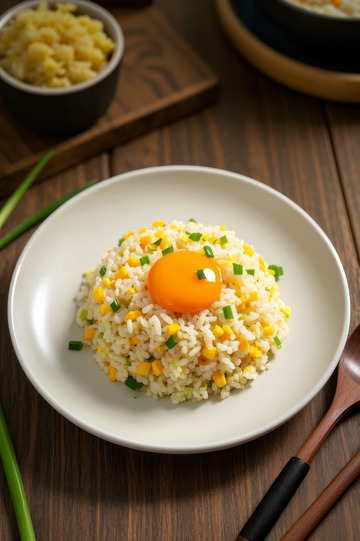 盘中美味蛋炒饭配蛋黄