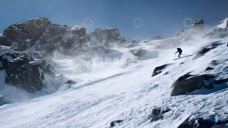高清大图下载【趣麦麦图】雪山滑雪冒险壮丽风景