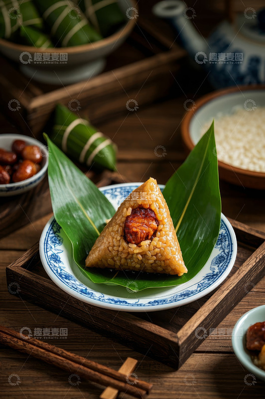 中式摆盘的美味粽子