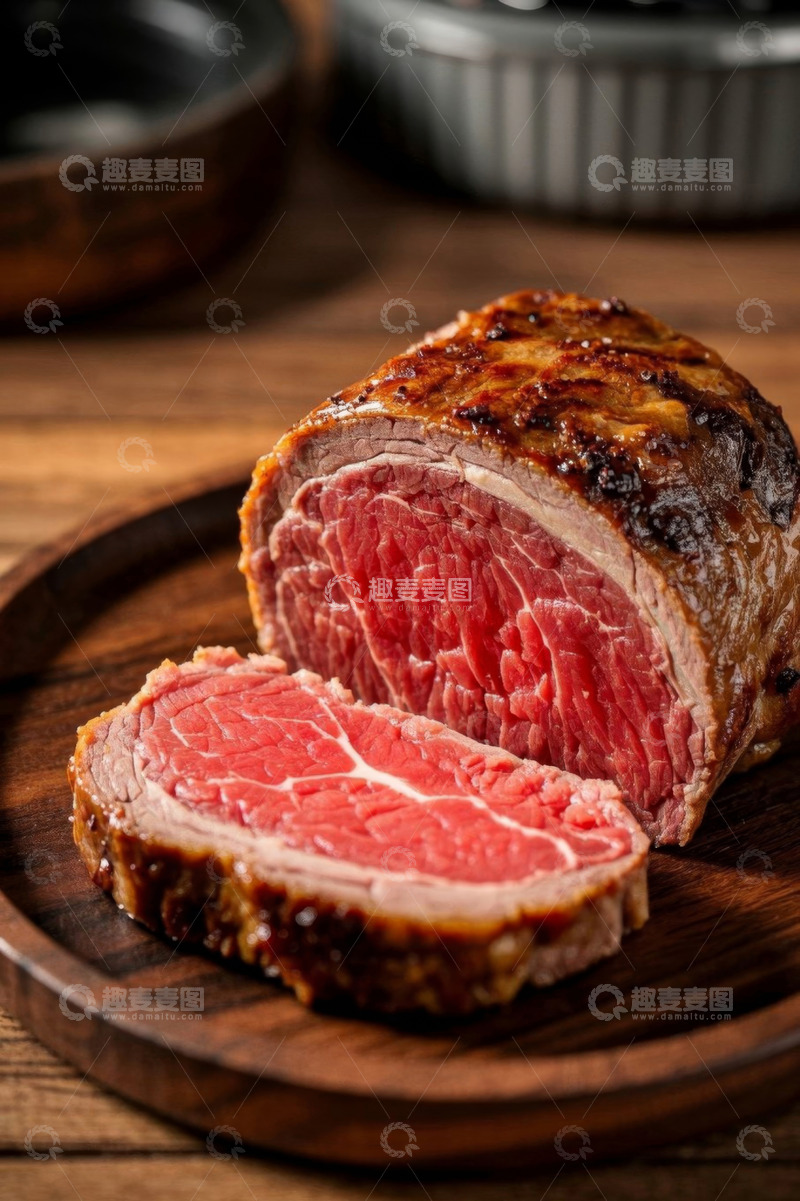 高清大图下载【趣麦麦图】木盘上的烤牛肉切片