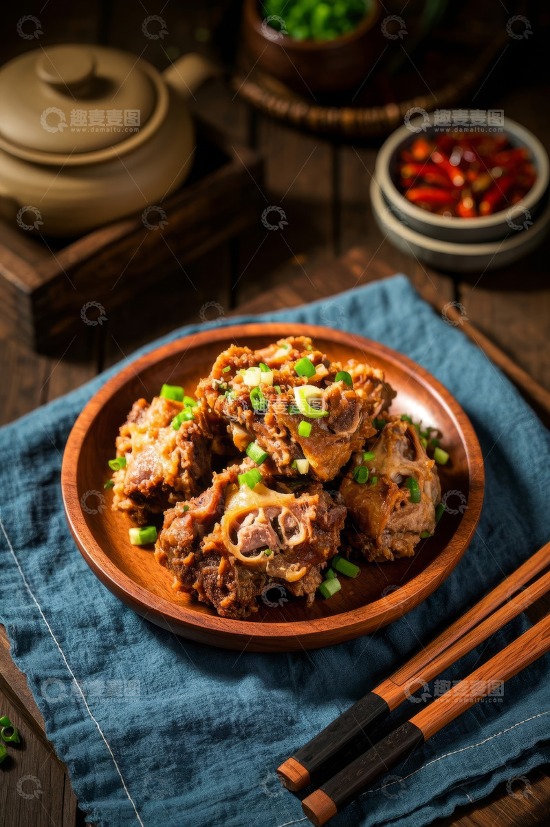 高清大图下载【趣麦麦图】木盘盛放的美味酱汁排骨