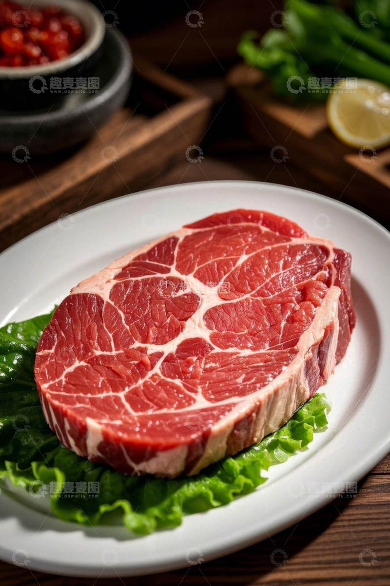 高清大图下载【趣麦麦图】盘中新鲜生牛肉牛排食材