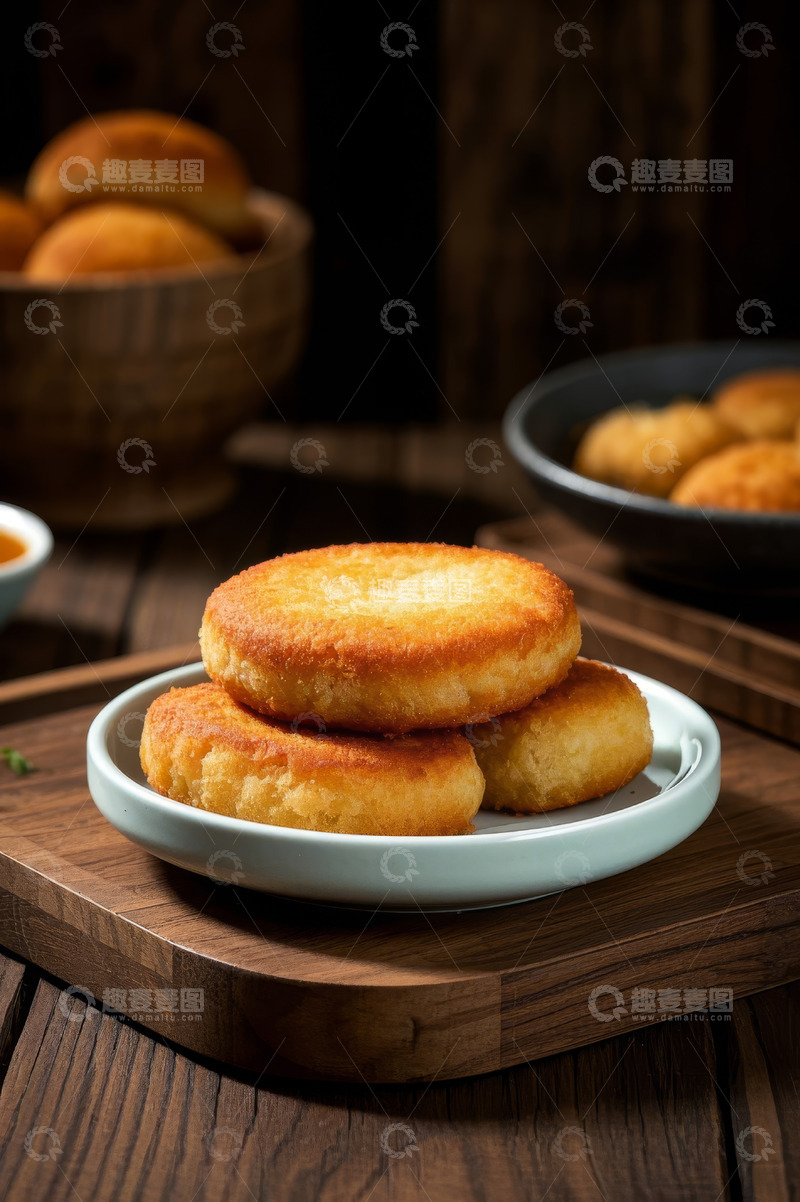 高清大图下载【趣麦麦图】木桌上的油炸小吃