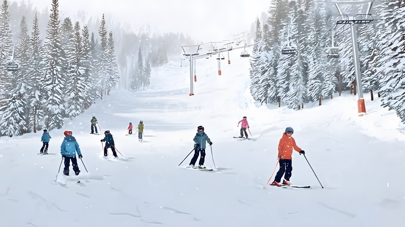 高清大图下载【趣麦麦图】雪景滑雪乐趣多