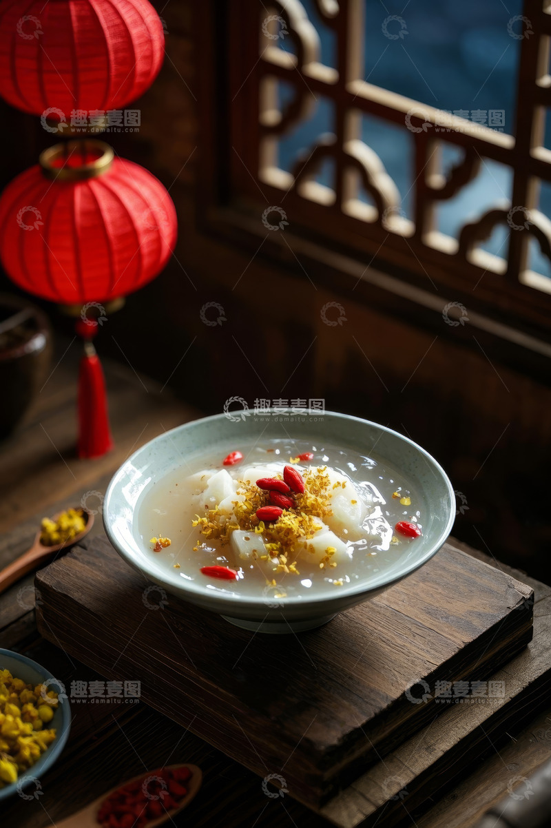 高清大图下载【趣麦麦图】中式室内桂花汤圆特写