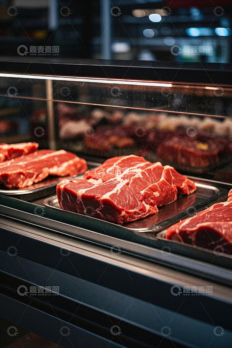 高清大图下载【趣麦麦图】展示柜中的新鲜牛肉