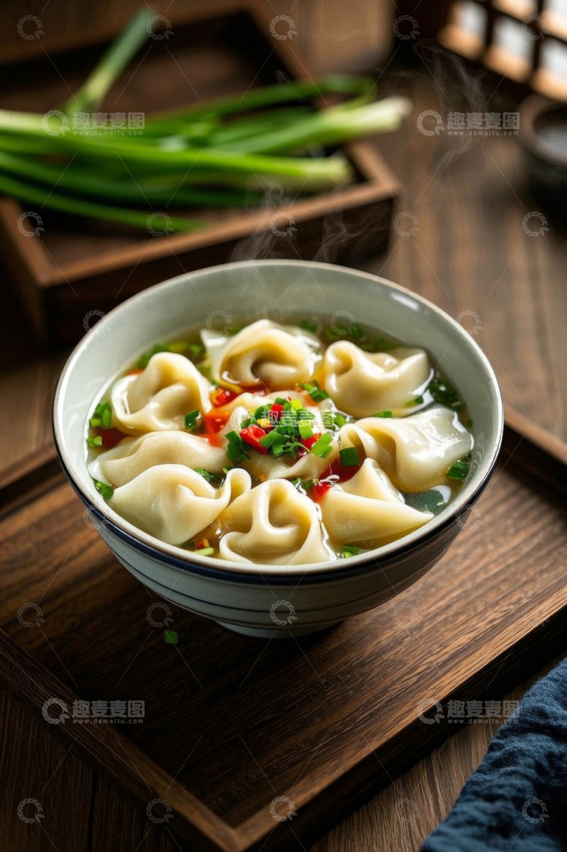 高清大图下载【趣麦麦图】碗装馄饨配葱花辣椒