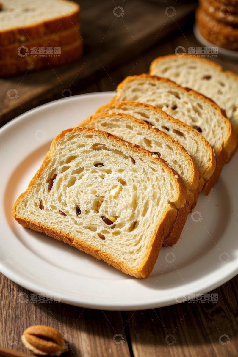 高清大图下载【趣麦麦图】盘子里的切片坚果面包