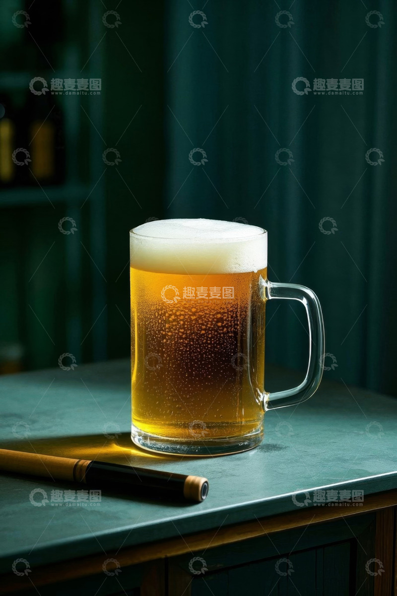 高清大图下载【趣麦麦图】桌上满杯啤酒与雪茄静物