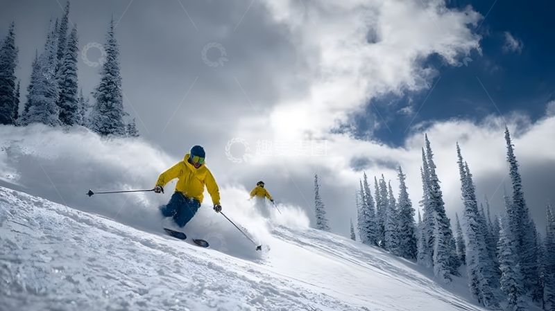 高清大图下载【趣麦麦图】雪山滑雪动感美景