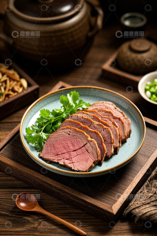 中式摆盘酱牛肉特写