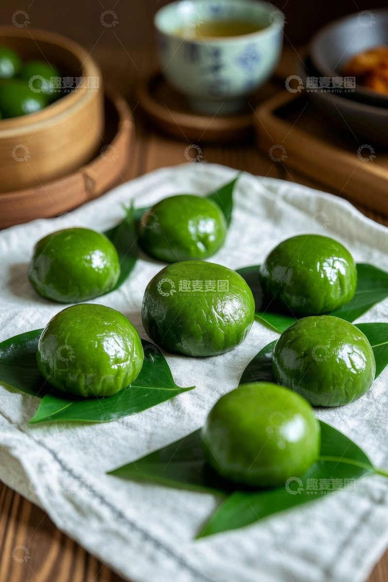 高清大图下载【趣麦麦图】中式茶点青团特写