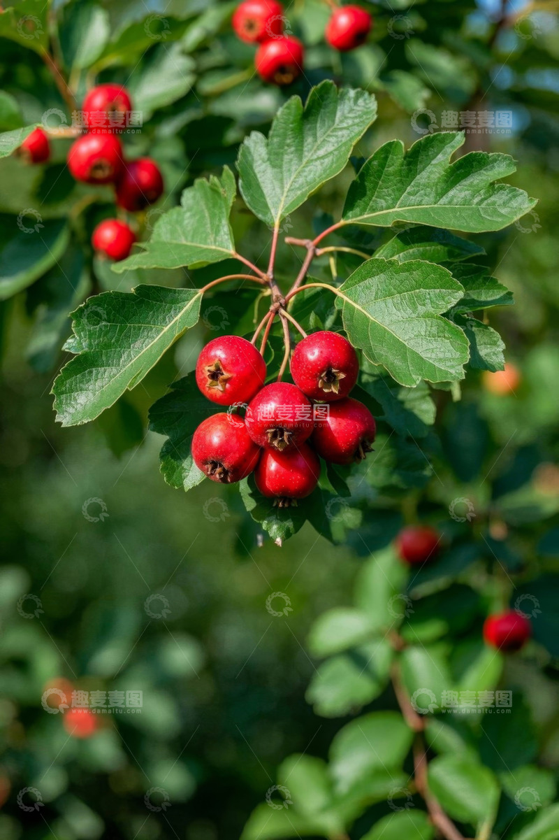 高清大图下载【趣麦麦图】枝头红色果实与绿叶特写
