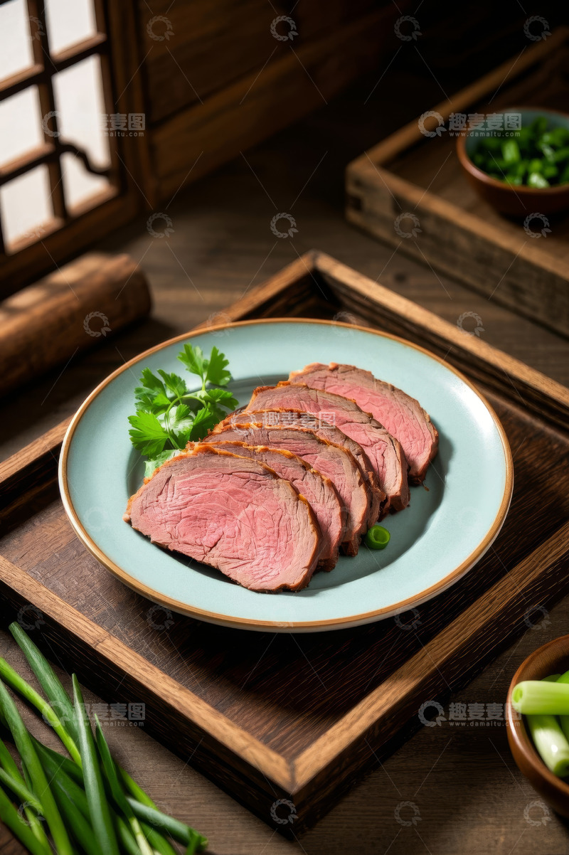 高清大图下载【趣麦麦图】中式摆盘的切片牛肉美食