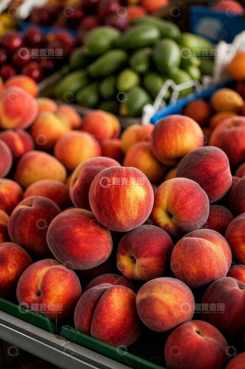 高清大图下载【趣麦麦图】市场摊位上的新鲜桃子和水果