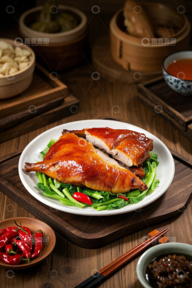 高清大图下载【趣麦麦图】中式餐桌的烤鸭美食