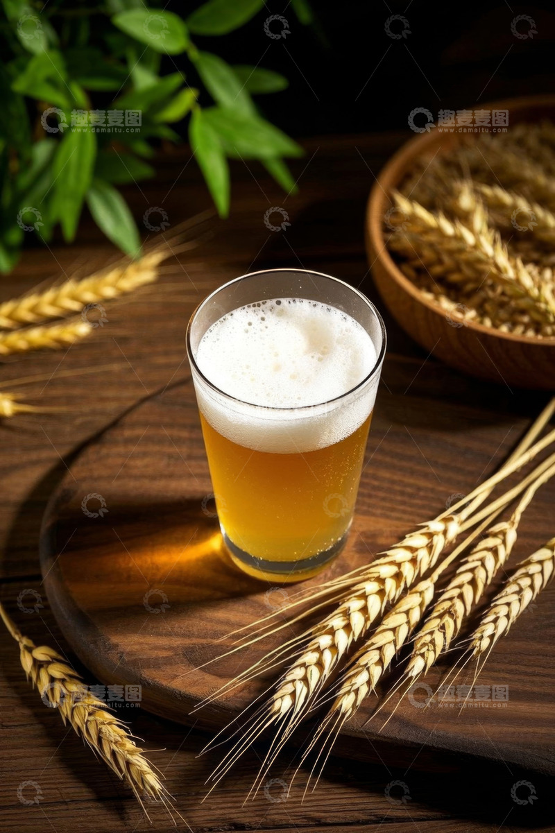 高清大图下载【趣麦麦图】木桌上的一杯泡沫啤酒