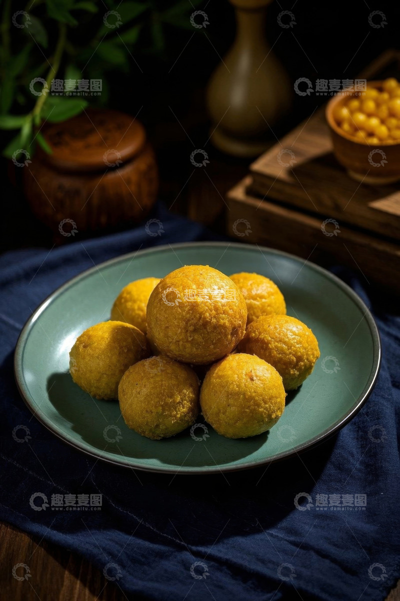 高清大图下载【趣麦麦图】盘子里的美味丸子特写