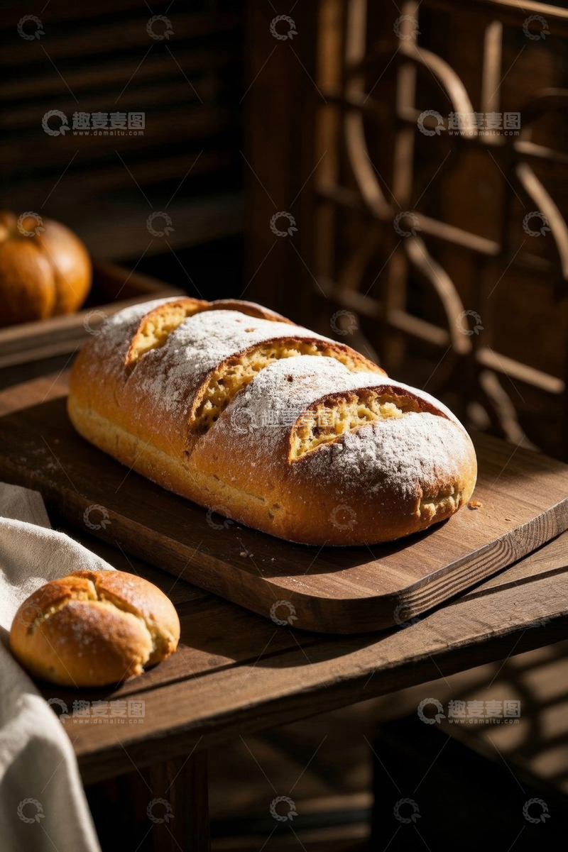 高清大图下载【趣麦麦图】木制托盘上的美味面包