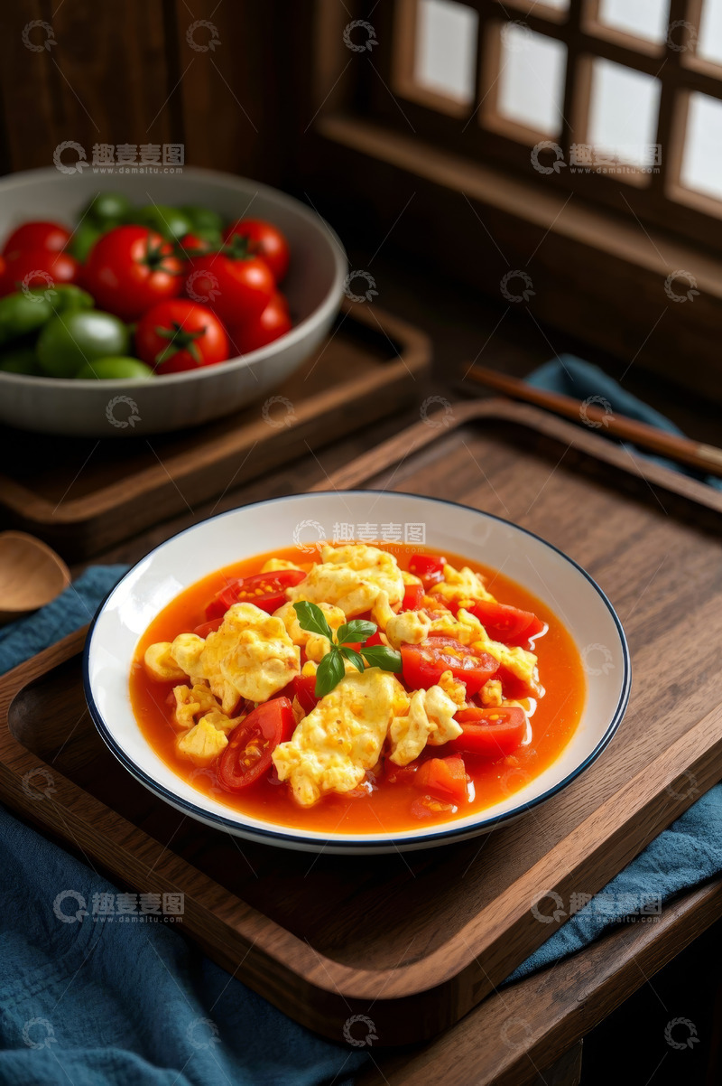 高清大图下载【趣麦麦图】中式餐桌的番茄炒蛋美食