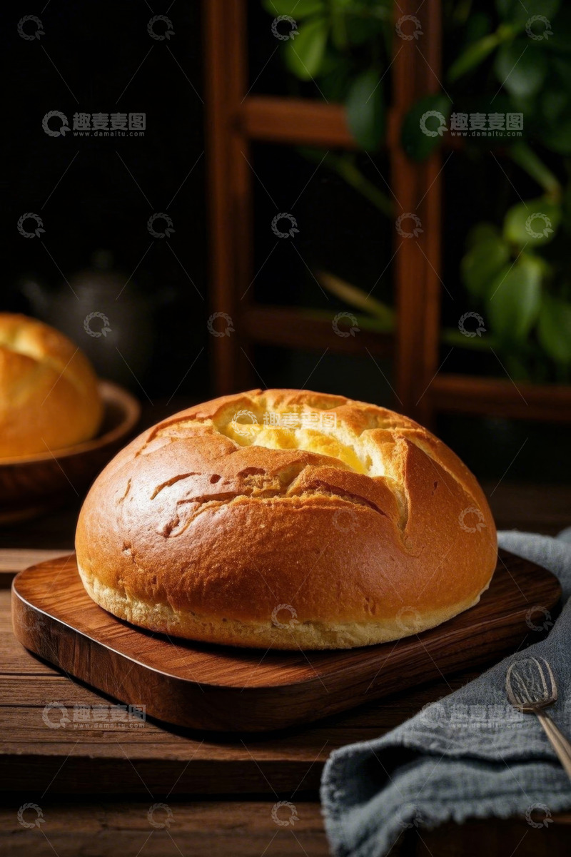 高清大图下载【趣麦麦图】木盘上的美味面包特写