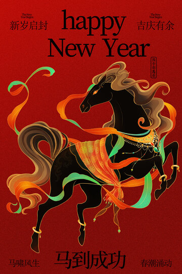 新年骏马贺岁节日海报