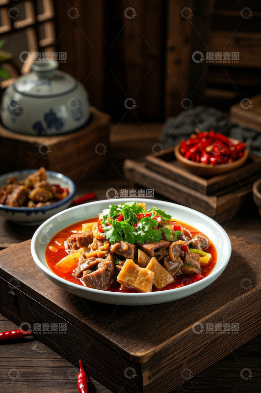 中式美食红烧牛杂菜肴特写