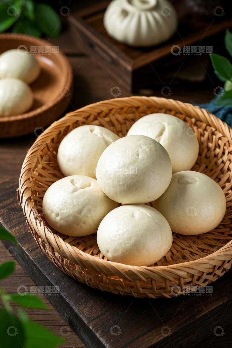 高清大图下载【趣麦麦图】竹篮中摆放的美味包子