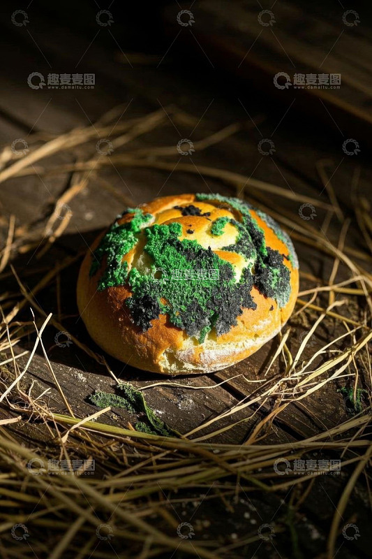 装饰有绿色粉末的面包静物