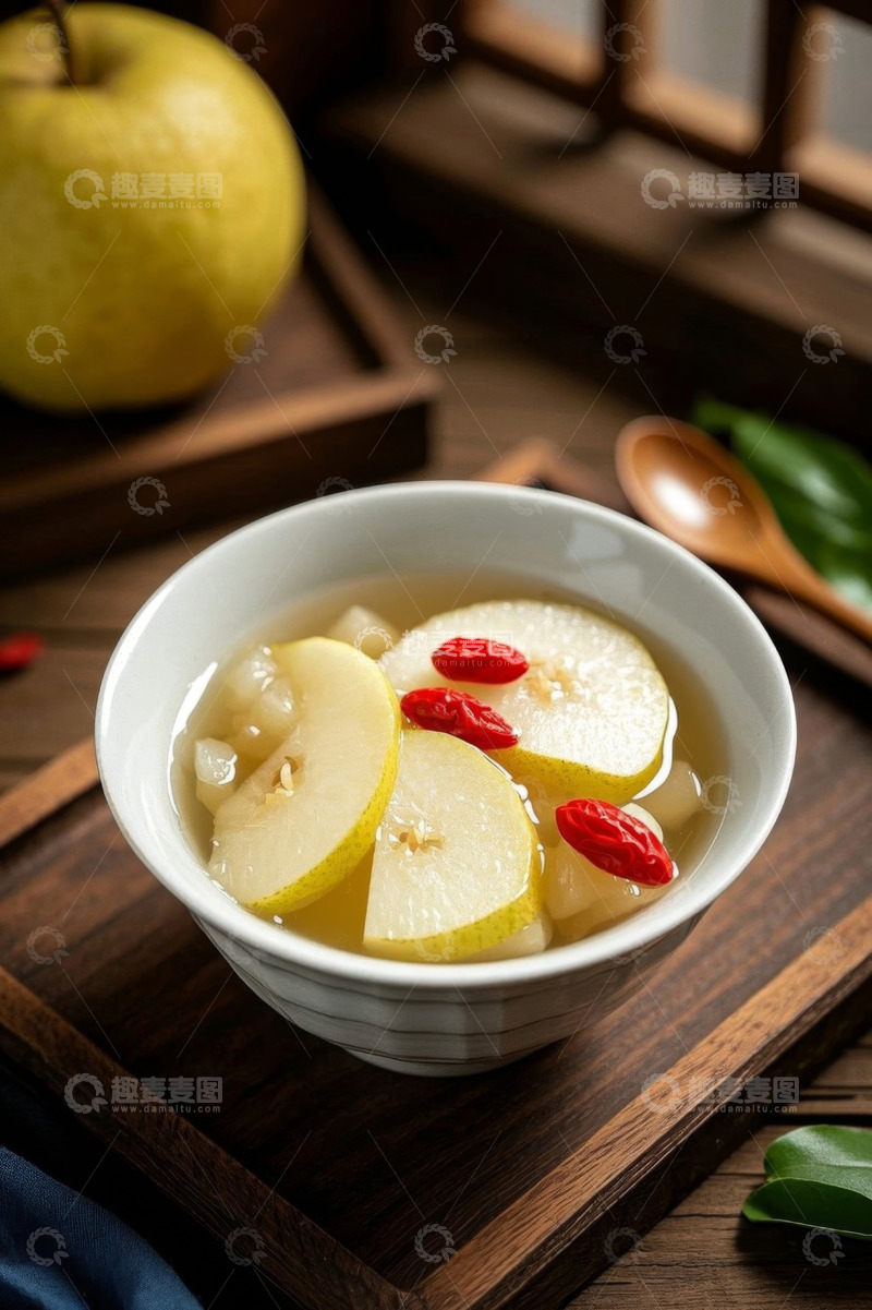 高清大图下载【趣麦麦图】碗装梨子枸杞养生美食