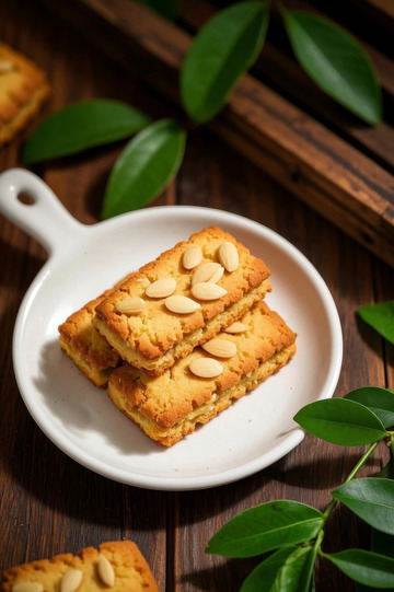 白色盘中摆放的杏仁饼干